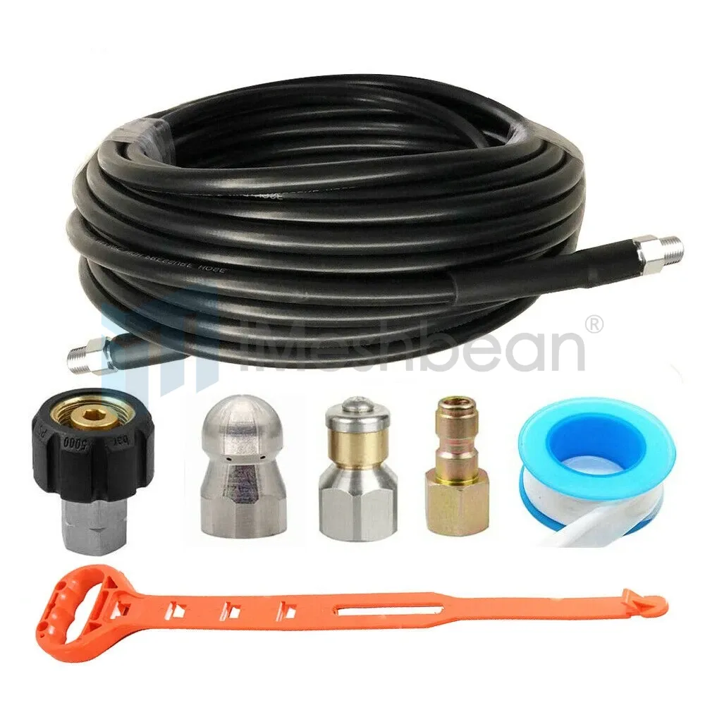 Sewer Jetter Kit for Pressure Washer 100FT 1/4" M-NPT 5800PSI Drain